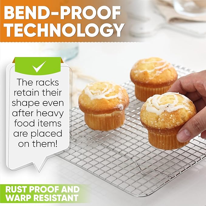 Spring Chef 8.5" x 12" Stainless Steel Cooling Racks, Wire Rack for Baking Sheet - Fits Small Quarter Sheet Pan - Perfect for Cooking, Baking, Grilling, Smoking - Dishwasher Safe - Set of 2