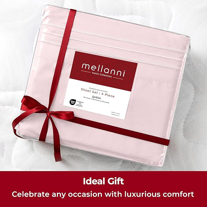 Mellanni Extra Deep Twin XL Sheets - 3 PC Iconic Collection Bedding - Hotel Luxury, Ultra Soft, Cooling Bed Sheets - Wrinkle, Fade, Stain Resistant (Twin Extra Long, Blush Pink)