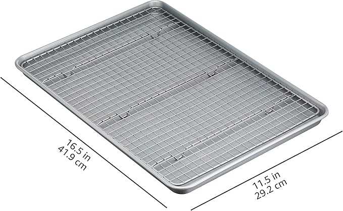Amazon Basics Ceramic Nonstick Baking Sheets & Cooling Rack Set, Non-Toxic, Half Sheet Size, 2-Pack, Gray