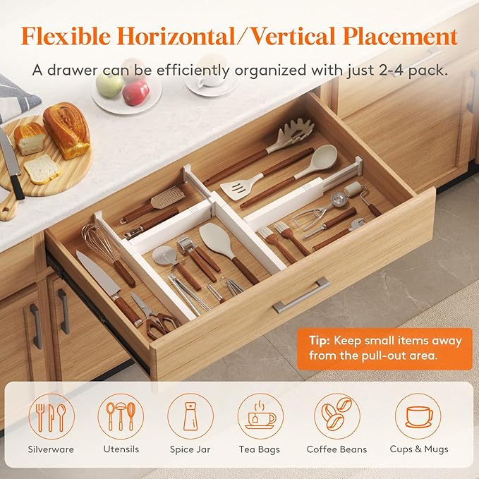Lifewit 5 Pack Kitchen Drawer Dividers 2.36" High, 16"-22" Adjustable Drawer Organizer for Utensils/Clothes/Makeup, Plastic Expandable Separators in Dresser/Bedroom/Bathroom/Office Storage