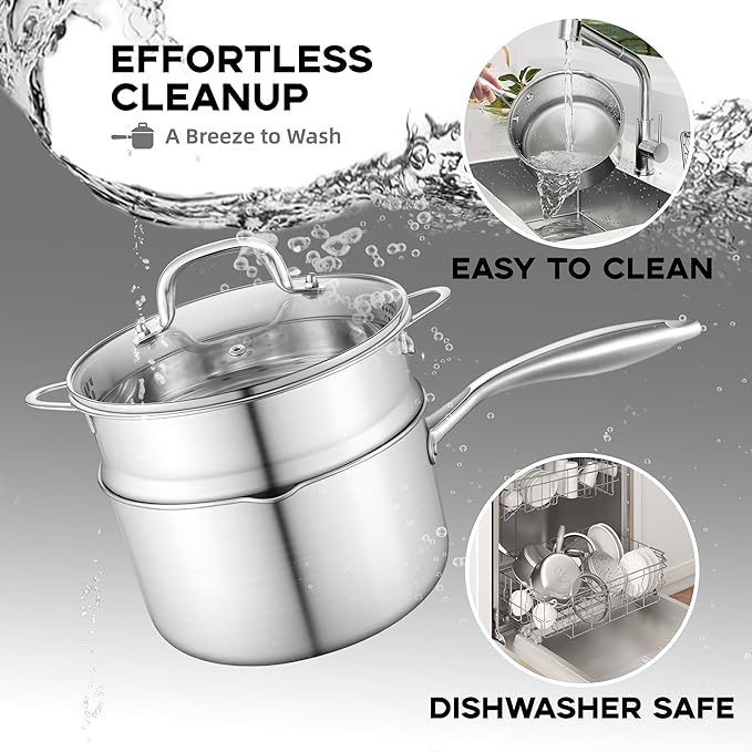 Leetaltree 2.5 Quart Stainless Steel Saucepan with Steamer Basket, Tri-ply Construction, Versatile Sauce Pan with Double-sized Drainage Lid - Perfect for Cooking Gravies, Pasta, Vegetable and More