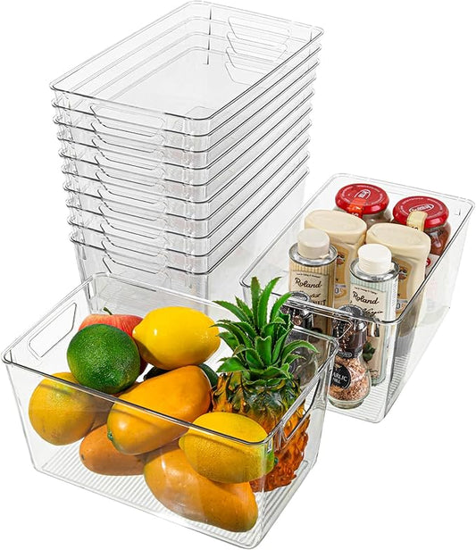 Attelite Clear Plastic Storage Bins,Large 12 Pack Pantry Organizer with Handle,BPA Free Plastic Storage Containers for Fridge,Closet,Bathroom,Under Sink and Kitchen Organization