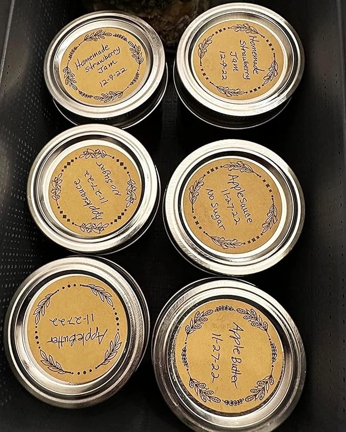 500pcs 2" Label Stickers for Jars and Lids, 4 Different Wreath Designs, Kraft Sticker Labels for Pantry, Mason Jars, Canning, Bottles