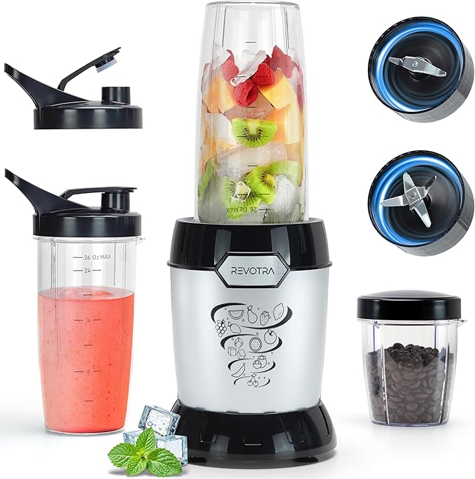 Smoothie Blender, 1200W Personal Blender for Smoothies, Blenders for Kitchen with 2 BPA-Free 26oz Travel Cups, Perfect for Smoothies, Frozen Drinks, Juices & Protein Shakes
