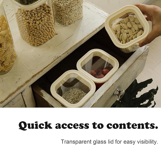 4pcs 25oz Square Pantry Glass Jars with Clear Airtight Lids Kitchen Canisters Sets for Flour, Sugar Refrigerator Safe, Patent Approved