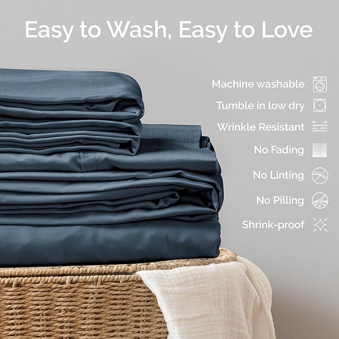 100% Viscose from Bamboo Sheets California King Size, Super Soft Bedding Set, 4PC Cooling Sheets for Hot Sleepers, Vegan Silk Moisture Wicking, Organically Grown Bedsheet, Storm - 72" x 84"