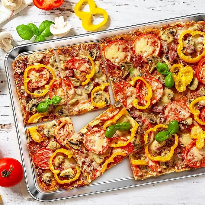 Homikit 2 Pack Baking Sheet, 18” x 13” Stainless Steel Large Cookie Pan Set for Oven, Heavy Duty Metal Half Sheet Baking Tray for Roasting Cooking, Nonstick & Rust Free, Dishwasher Safe