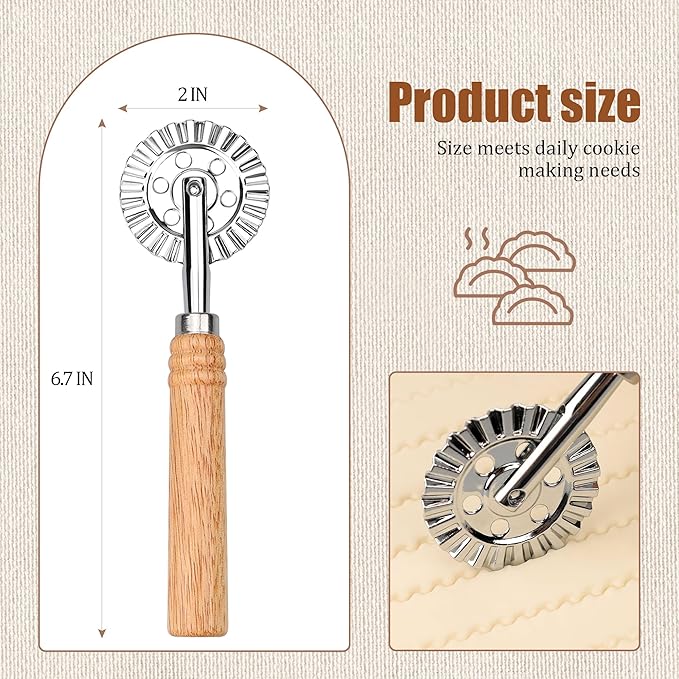Long Handle Large Cutter Wheel - Exquisite Wooden Handle, Perfect for Pasta, Pizza, Ravioli, Cookie - Versatile Crinkle and Biscuit Cutter for Effortless Slicing