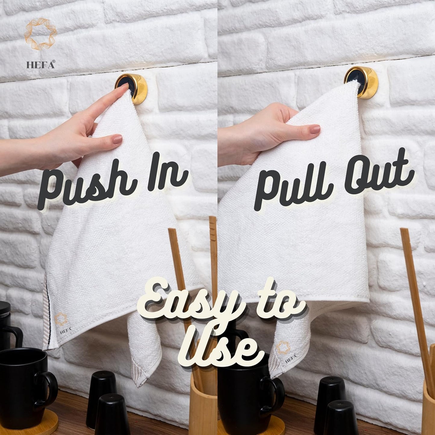 HEFA Modern Kitchen Towel Holder, 4 Pack Golden Yellow Chrome Plated Plastic Towel Hooks with Easy Install, Holds Up to 2 Pounds Each