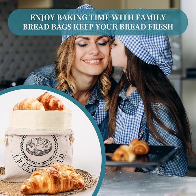 Reusable Bread Bags for Sourdough, Bannetons Reusable Cotton Drawstring Bag, Set of 2,Pretty Bags for Storing Flour and Bread