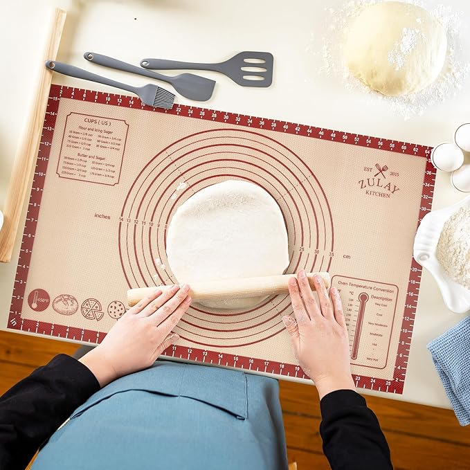 Zulay Kitchen Silicone Baking Mat Sheet - Reusable Silicone Baking Sheet - Easy & Convenient Nonstick Baking Supplies - Mats for Baking - Oven Safe - 16.5"x11.6" (Light Red)