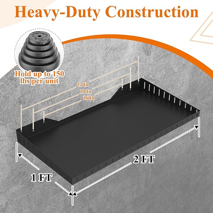 PEKGRIL 2 Pack Garage Wall Shelf, 1X2 Ft Heavy Duty Garage Shelving, Wall Mounted Storage Shelves for Laundry Room, Closet, Holds Up to 150 Lbs