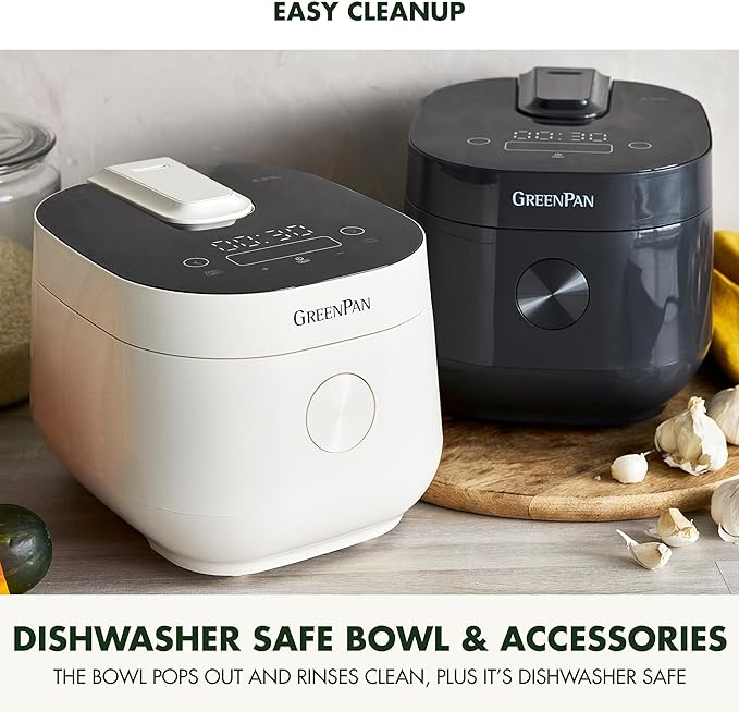 GreenPan Carb Reducing Electric Rice Cooker, 4 Cups Uncooked/8 Cooked Rice, 10 Presets, LED Display, Healthier Meals, Delay Timer, PFAS-Free Ceramic Nonstick Removable Bowl, Cool Touch, Steam, Cream