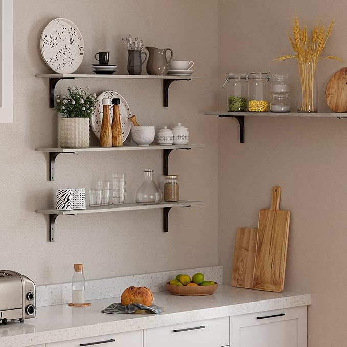 DINZI LVJ Long Wall Shelves, 39.4Inch Wall Mounted Shelves Set of 2, Extra Large Floating Storage Ledges with Sturdy Metal Brackets for Living Room, Bathroom, Bedroom, Kitchen, Greige