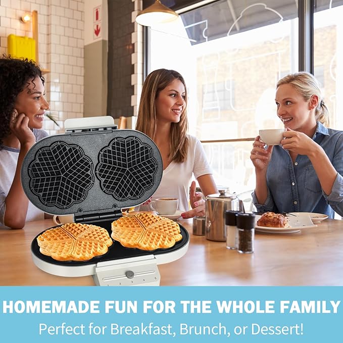 Electric Heart-shape Waffle Maker: Double-plate 5-Temp Control & Fast Heating - White Oval Shape with Non-Stick Scratch-Resistant Coating for Belgian Waffles