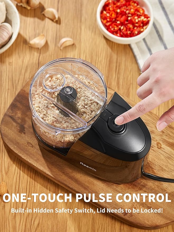 1.5-Cup One-Touch Electric Food Chopper, 100W Mini Food Processor Meat Grinder, Mix, Chop, Mince and Blend Vegetables, Fruits, Nuts, Meats, Stainless Steel Blade (Black)