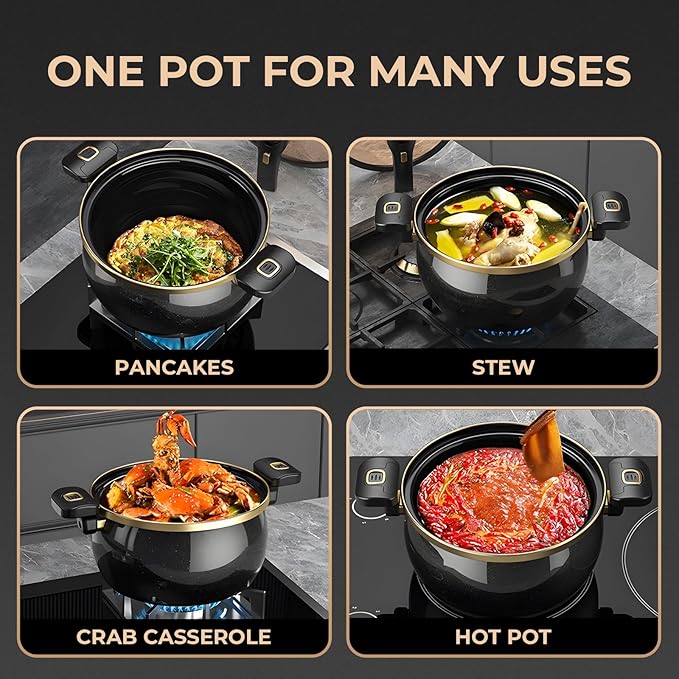 Nonstick Ceramic Coated Sauce Pan with Lid Green Crock Pot with Twist & Lock Handles, Micro Pressure Cooker Versatile Cookware for Stovetops, PFOA-Free Toxin-Free, Easy to Clean (Green, 7.5Quarts)