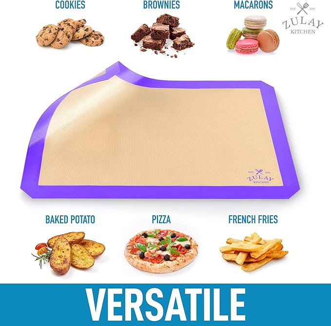 Zulay Kitchen (2 Pack) Silicone Baking Mat Sheet Set - Reusable Baking Mat Nonstick - Half Sheet Baking Mat For Oven - 16.5" x 11.6" (Purple)