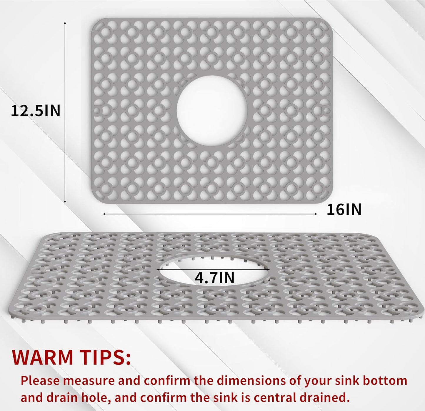 WAFT YEARN Sink Mats Sink Protectors Dish Racks Dishwasher Safe Grid Mats for Kitchen Sink Silicone Protect Sink from Stains Damage Scratches Non Slip Heat Resistant Rust Resistant 16"X12.5" Grey