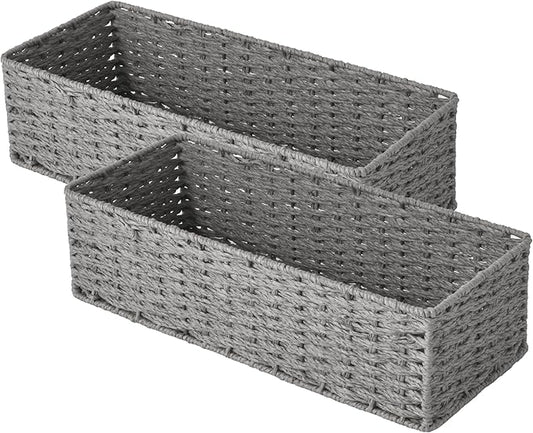 StorageWorks Round Paper Rope Toilet Tank Topper Basket, Wicker Basket for Bathroom, Gray, 2-Pack