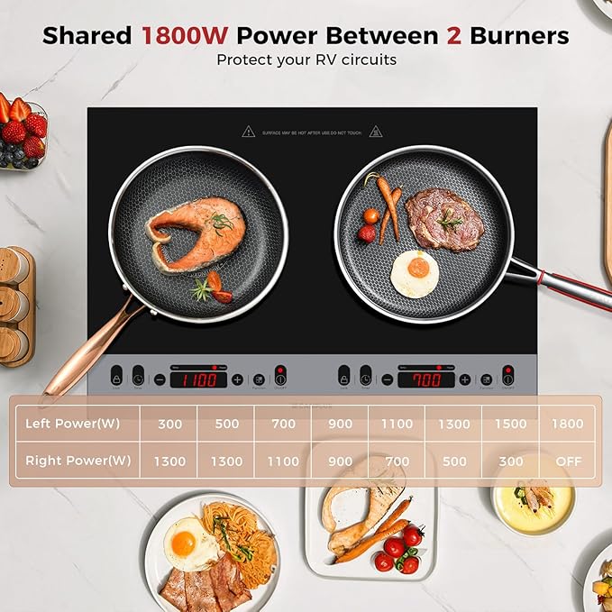 CAMPLUX RV Induction Cooktop 2 Burners 1800W, Electric Cooktop 120V Plug in, Portable Induction Stove with Sensor Touch, Timer, Safety Lock, Countertop/Built-in for RV, Mini Kitchen or Apartments