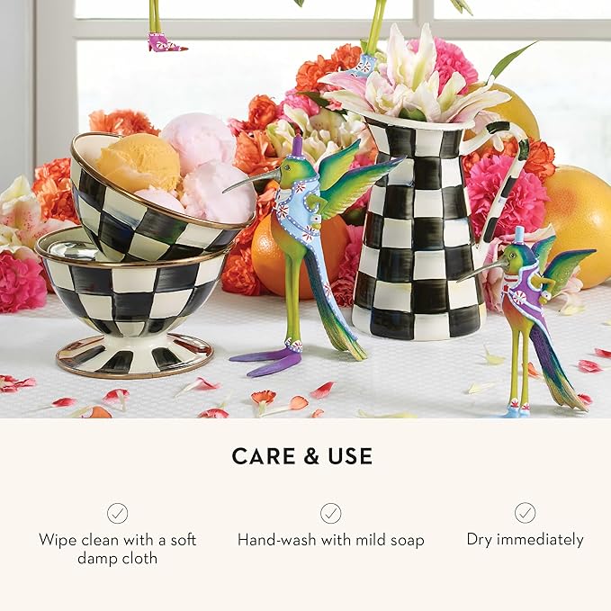 MACKENZIE-CHILDS Enamel Ice Cream Bowl, Serving Bowls for Entertaining, 2-Cup Capacity, Black-and-White Courtly Check