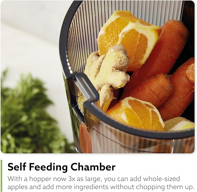 Hurom H320 Cold Press Juicer Machine, Easy to Clean Masticating Slow Juicer, Coarse Strainers, Self-Feeding, Hands Free, Family Size, Quiet Motor, Easy Assembly (White)