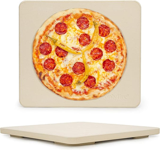 Onlyfire Pizza Stone for Oven BBQ and Grill, Thermal Shock Resistant, 14" x 16" Rectangular Large Bread Baking Stone, Heavy Duty Ceramic Baking Stone for Best Crispy Crust Pizza, Cookie and Cheese