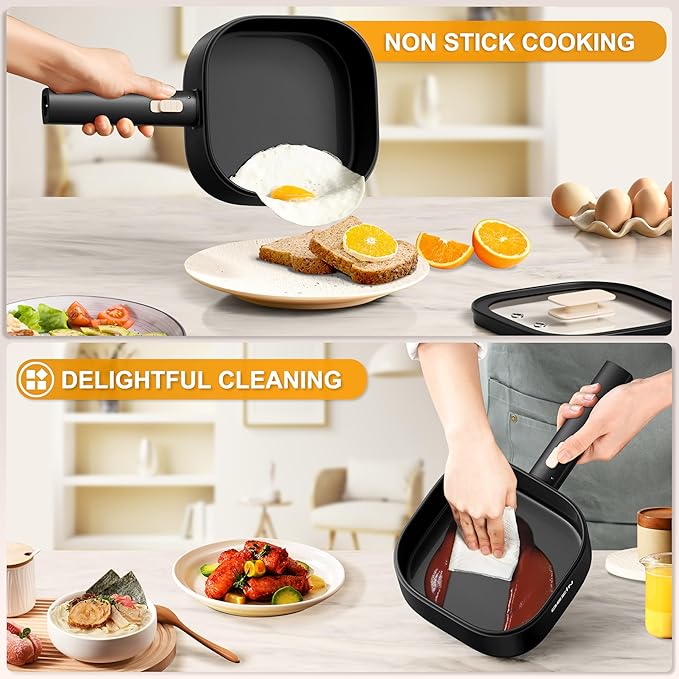 Dezin 2L Electric Hot Pot with Steamer, Rapid 800W Non-Stick Ceramic Coating Dorm Cooking Pot, Plug in Electric Pan Cooker with Adjustable Power for College Hotel Office(Silicone Spatula Included)