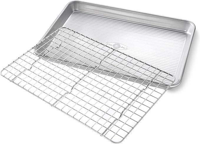 USA Pan Bakeware Quarter Sheet Baking Pan and Bakeable Nonstick Cooling Rack Set, Metal