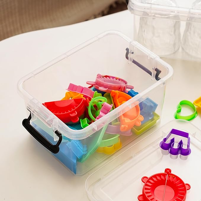 ITYLIFE CITYLIFE 6 Packs 3.5 QT Small Storage Bins with Black Handle Clear Plastic Bins with Reinforce Bottom Stackable Storage Containers for Organizing Art Supply, Craft Stuff, Medicine, Small Toys