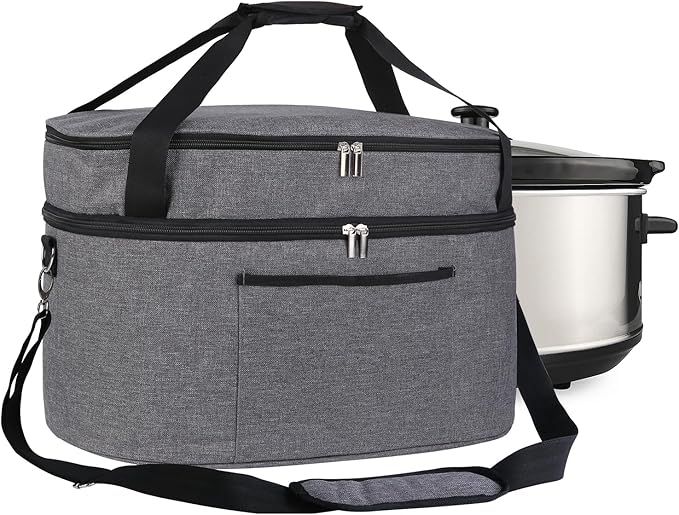 MUSBUS 2 Layer Slow cooker bag for Crock-Pot 6-8 quart, Travel reunionc outdoor, Easy to transport Insulation water proof easy cleaning to carry, Family Gathering Potluck, Gift for Women - Grey
