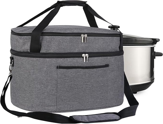 MUSBUS 2 Layer Slow cooker bag for Crock-Pot 6-8 quart, Travel reunionc outdoor, Easy to transport Insulation water proof easy cleaning to carry, Family Gathering Potluck, Gift for Women - Grey