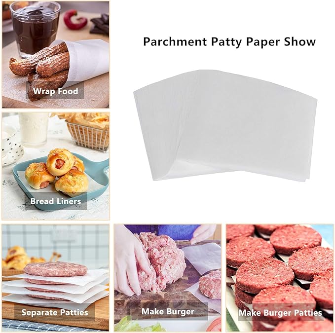Katbite Hamburger Patty Paper 1000Pcs, 5.5"x5.5" Non Stick Parchment Paper Squares Sheets for Patty Seperate, Burger Press, Ground Beef, Freezing or Candy Wrappers, Use for Oven, Microwave or Freezer