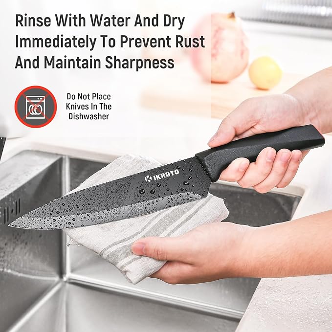 15-Piece Professional Kitchen Knife Set with Block – Built-in Sharpener, Anti-Slip Handles, Non-Slip Base – Effortless Cooking Tools for Chefs & Home Cooks (Black Red)