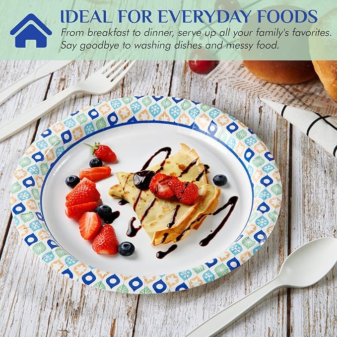 MUCHII Paper Plates 10 Inch, 120 Count Disposable Paper Plates Bulk, Soak and Cut Proof for Party,Picnic, Family Gatherings