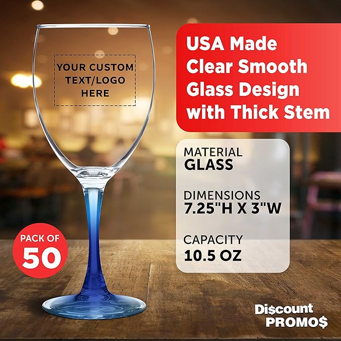 Custom Nuance Wine Glasses by ARC 10.5 oz. Set of 50, Personalized Bulk Pack - Restaurant Glassware, Perfect for Red Wine, White Wine, Cocktails - Blue