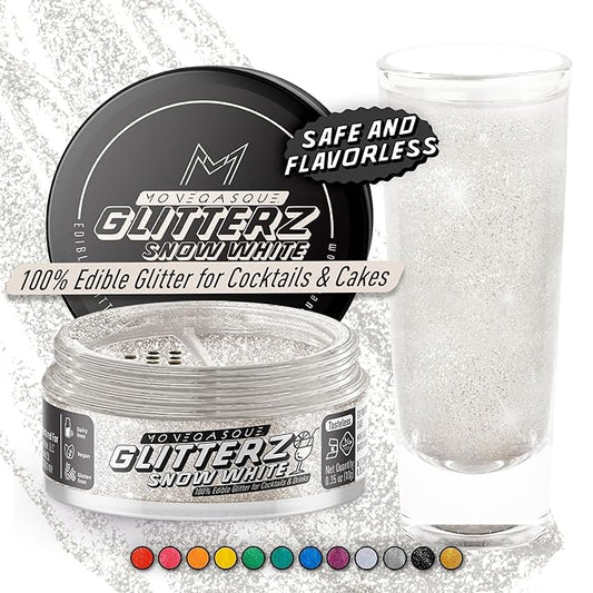 MONÉGASQUE Snow White Edible Glitter for Drinks 10g – White Edible Glitter for Cakes & Halloween Cocktails - Champagne & Cocktail Drink Shimmer - Cake Decorations Spray & Food Decorating Sprinkles