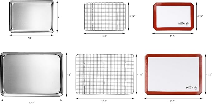 New Star Foodservice 1028751 Commercial-Grade Bun Pan/Baking Sheet, Baking Mat, Cooling Rack Combo, 1/4 and 1/2 Sizes Each