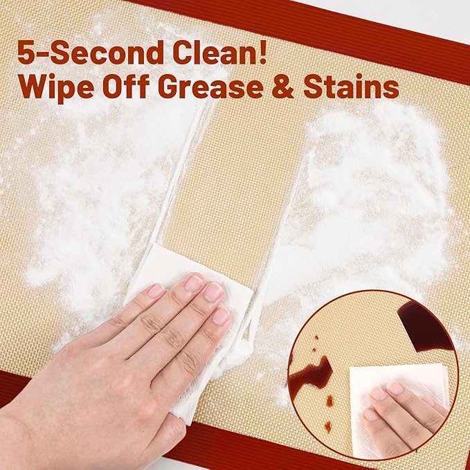 Silicone Baking Mat Set of 5, Grade Food Non-Stick Reusable Baking Mat, Slip Oven Liner Sheet, Round & Square Cake Pan Mat & Silicone Brush for Macaron, Pastry, Cookie