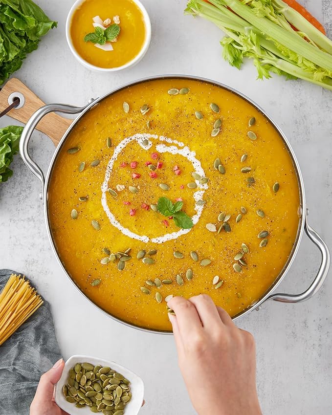 BEZIA 10 Quart Cooking Pot, Large Non Stick Induction Stock Pots with Lid, All Stove Compatible, 10 QT Aluminum Soup/Stew Pot For Large Families or Meal Prepping, Grey