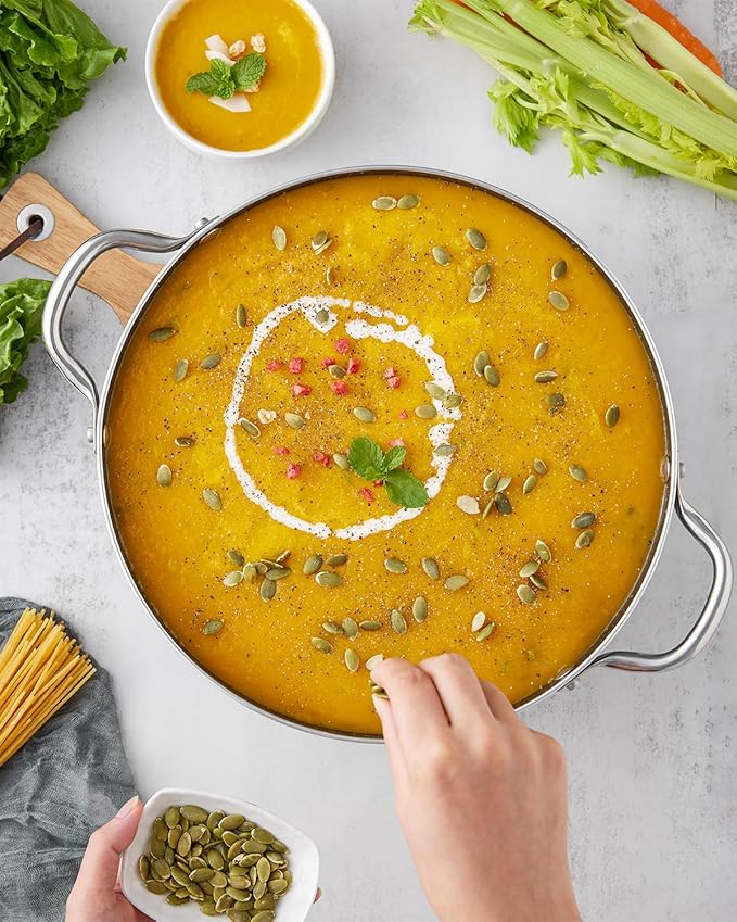 BEZIA 6 Quart Cooking Pot, Non Stick Induction Stock Pots with Lid, All Stove Compatible, 6 QT Aluminum Soup/Stew Pot For Small Households, Grey