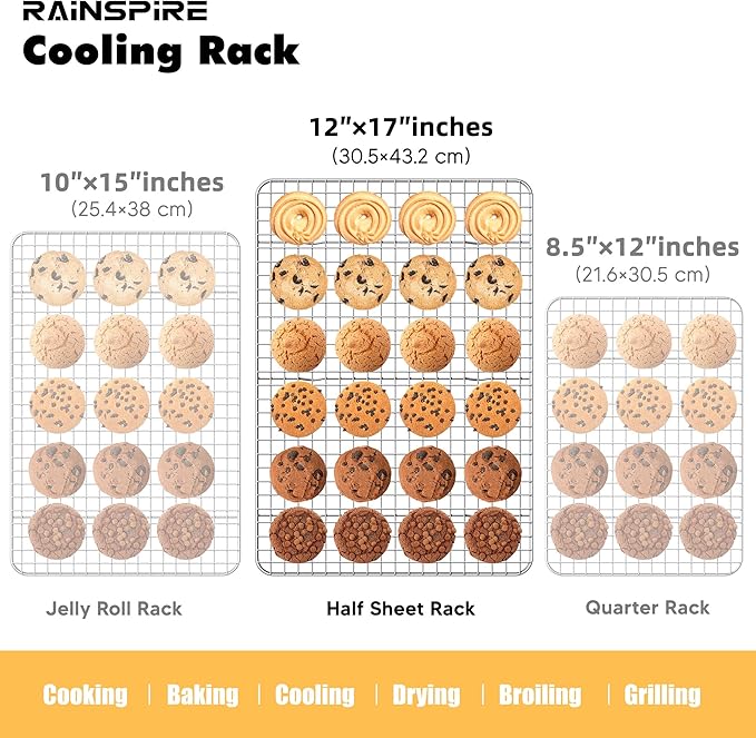 Rainspire Cooling Rack Stainless Steel, Heavy Duty Cooling Racks for Cooking and Baking, Oven Safe Wire Rack for Cooking, Baking Rack for Oven Cooking Fits Half Sheet Cookie Pan, 12" x 17", 1-Pack