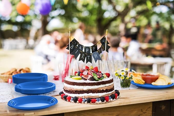 Exquisite Party Solids Dark Blue Plastic Plates For Party 9" Dark Blue Disposable Plates Heavy Duty Supplies 100 Pcs Plastic Dinnerware Sets Heavy Duty 350 GSM Disposable Dinnerware Set