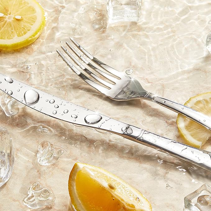 KINGSTONE Silverware Set, 40-Piece Flatware Set for 8, 18/10 Stainless Steel Cutlery Set with Bead Edge, Utensil for Kitchen, Home, Party, Wedding, Mirror Polished, Dishwasher Safe, Featured Gifts