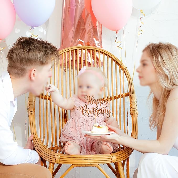 1 PCS Happy Birthday Cake Topper Glitter Happy Birthday Cake Pick Bunting Decor for Anniversary Celebrating Happy Birthday Party Cake Decorations Supplies Orange