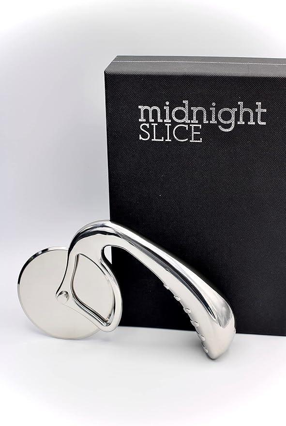 Pizza Cutter Wheel by Midnight Slice - Stainless Steel Food Slicer for Pizzas and more with Ergonomic Handle and Sharp Cutting Surface for Clean Cuts