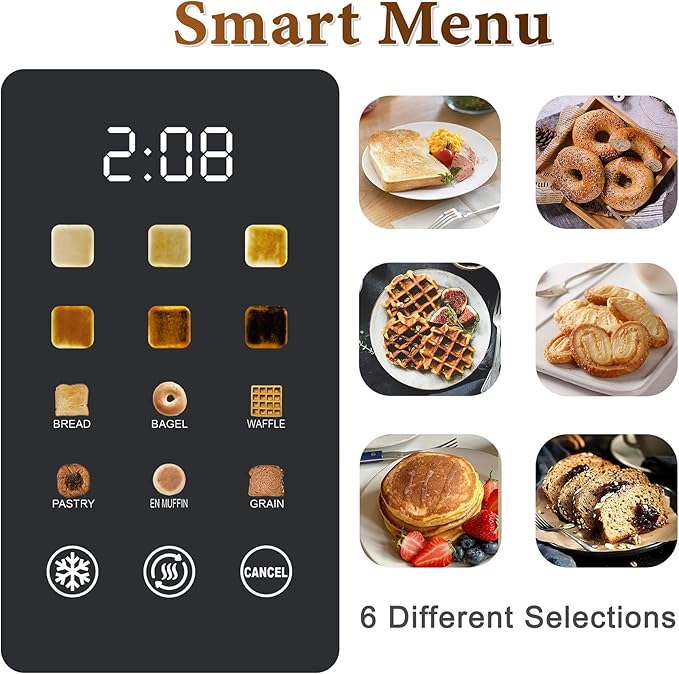 2 Slice Toaster Stainless Steel with LED Display, Extra Wide Slots, 6 Shade Settings, Defrost/Reheat/Cancel, Removable Crumb Tray – Compact Toaster for Bagels & Waffles