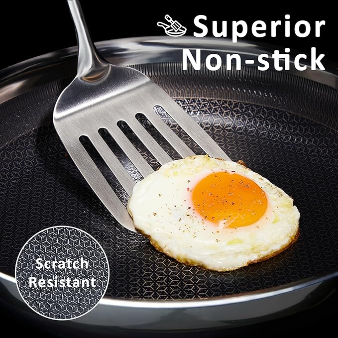 11" Non Stick Frying Pans, Hybrid Ceramic Stainless Steel Pan, Skillet with Stay-Cool Handle, Non Toxic, PFAS PFOA PTFE Free, Dishwasher & Oven Safe, Induction, Compatible with All Cooktops