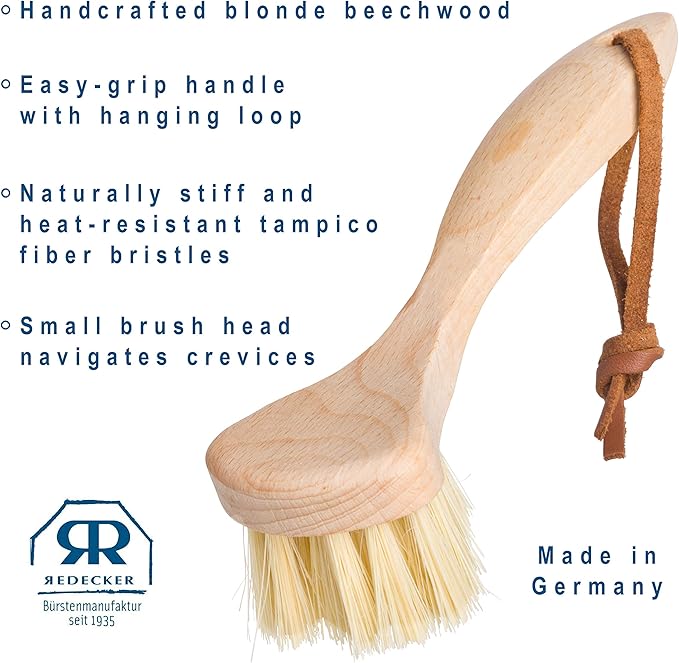 Redecker Waffle Machine Brush with Oiled Beechwood Handle, Stiff Heat-Resistant Tampico Fiber Bristles, 6-1/2 inches, Made in Germany